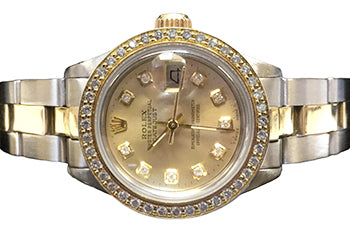 Ladies Datejust Rolex Watch Champagne Diamond Dial Ss & Gold