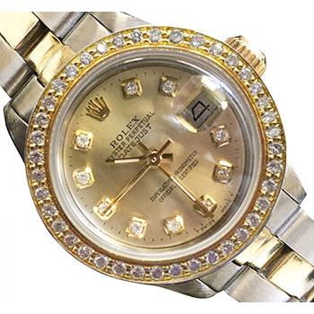 Ladies Datejust Rolex Watch Champagne Diamond Dial Ss & Gold