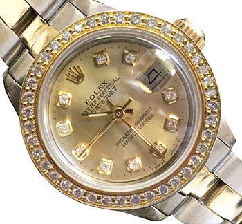 Ladies Datejust Rolex Watch Champagne Diamond Dial Ss & Gold