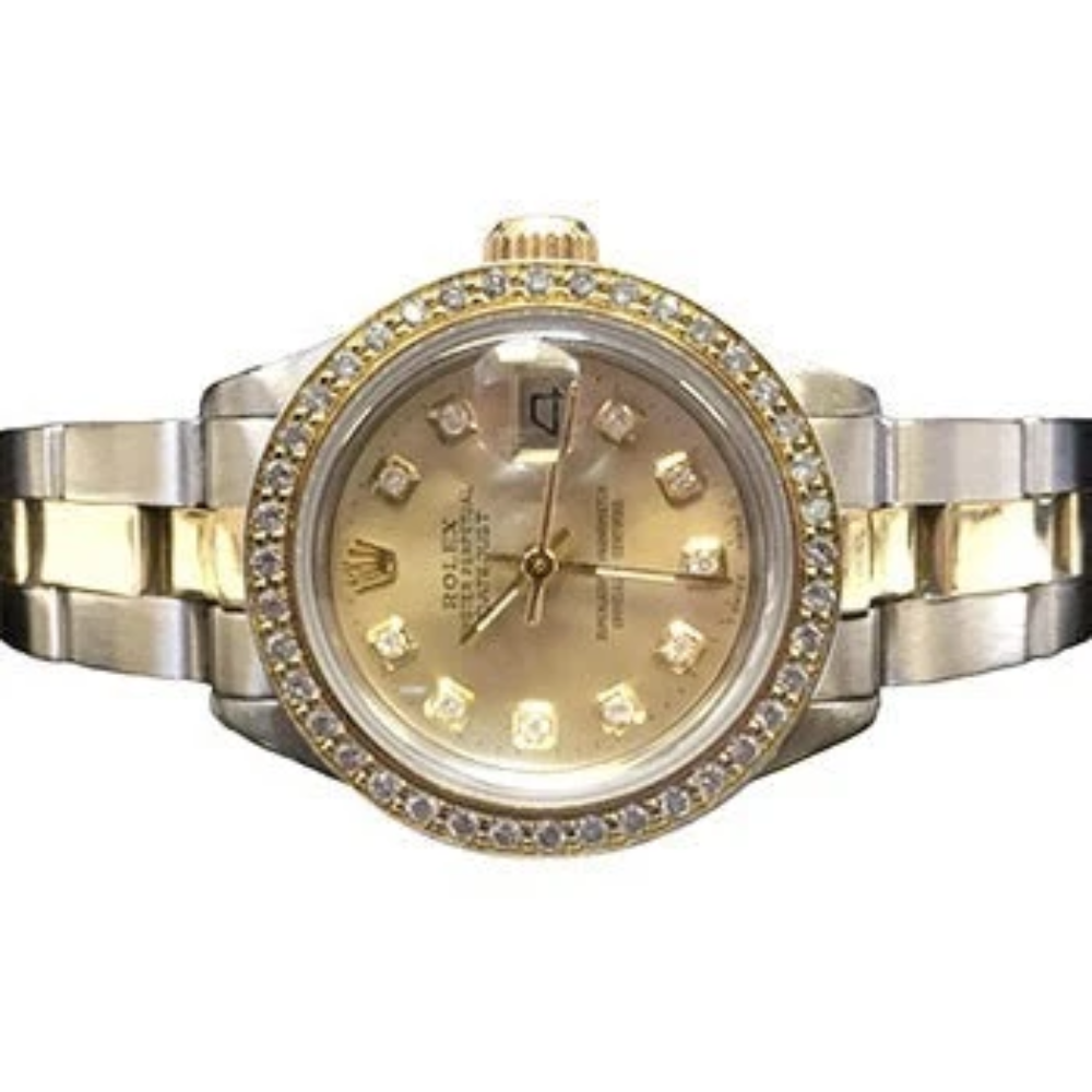 Ladies Datejust Rolex Watch Champagne Natural Earth Mined Diamond Dial Ss & Gold