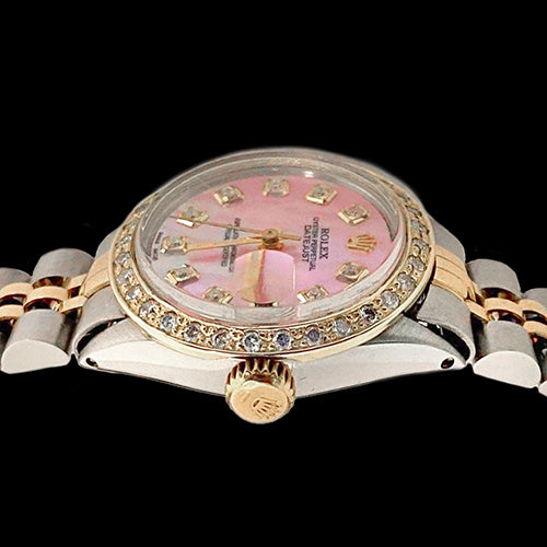 Ladies Pink Mop Diamond Dial Watch Rolex Datejust Two Tone