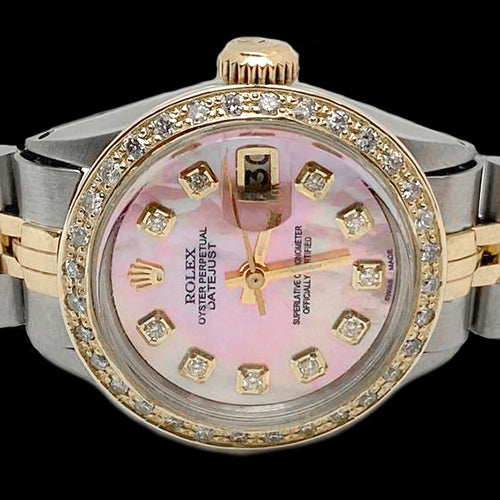 Ladies Pink Mop Diamond Dial Watch Rolex Datejust Two Tone