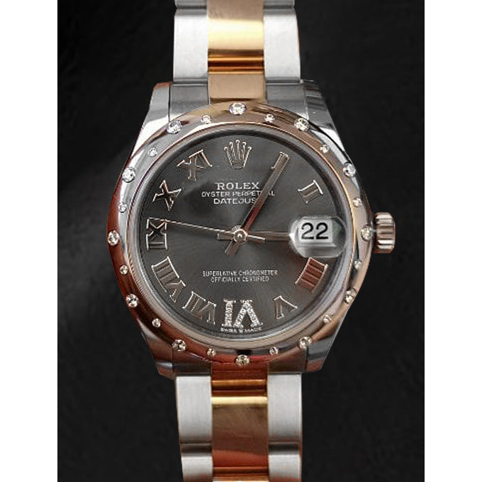 Ladies Rolex 31mm Date-just Diamond Bezel Black Roman Watch