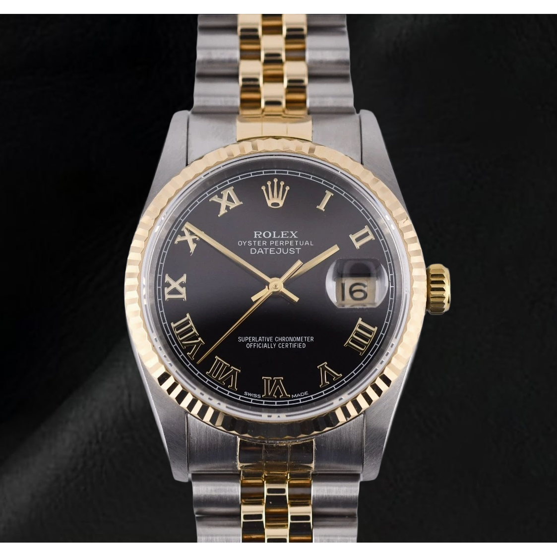Ladies Rolex 31mm Datejust Two Tone Black Roman Dial Watch