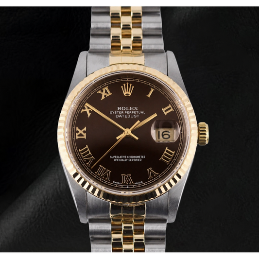 Ladies Rolex 31mm Datejust Two Tone Chocolate Roman Dial Watch