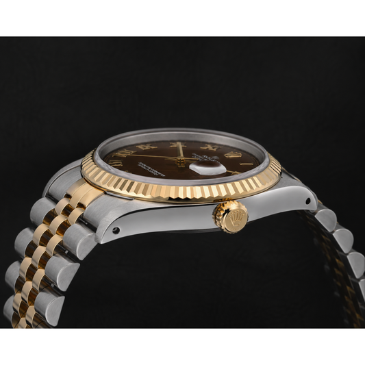Ladies Rolex 31mm Datejust Two Tone Chocolate Roman Dial Watch