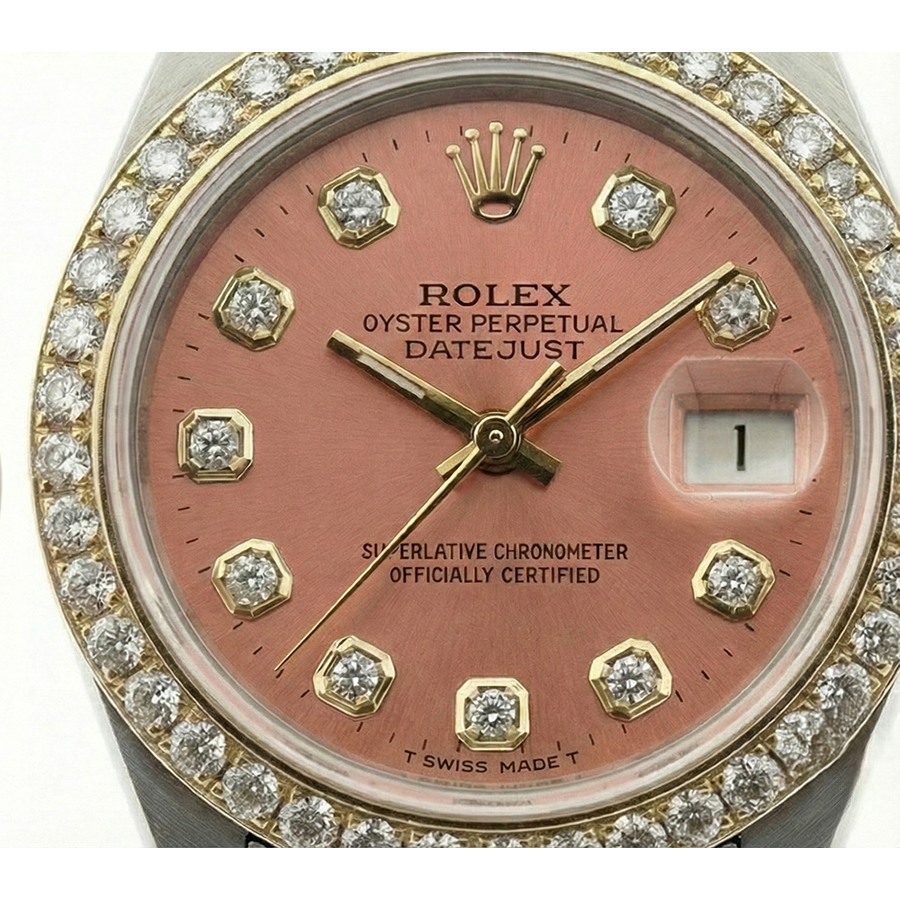 Ladies Rolex Date-Just Watch Diamond Salmon Dial Bezel