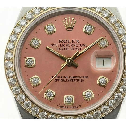 Ladies Rolex Date-Just Watch Diamond Salmon Dial Bezel