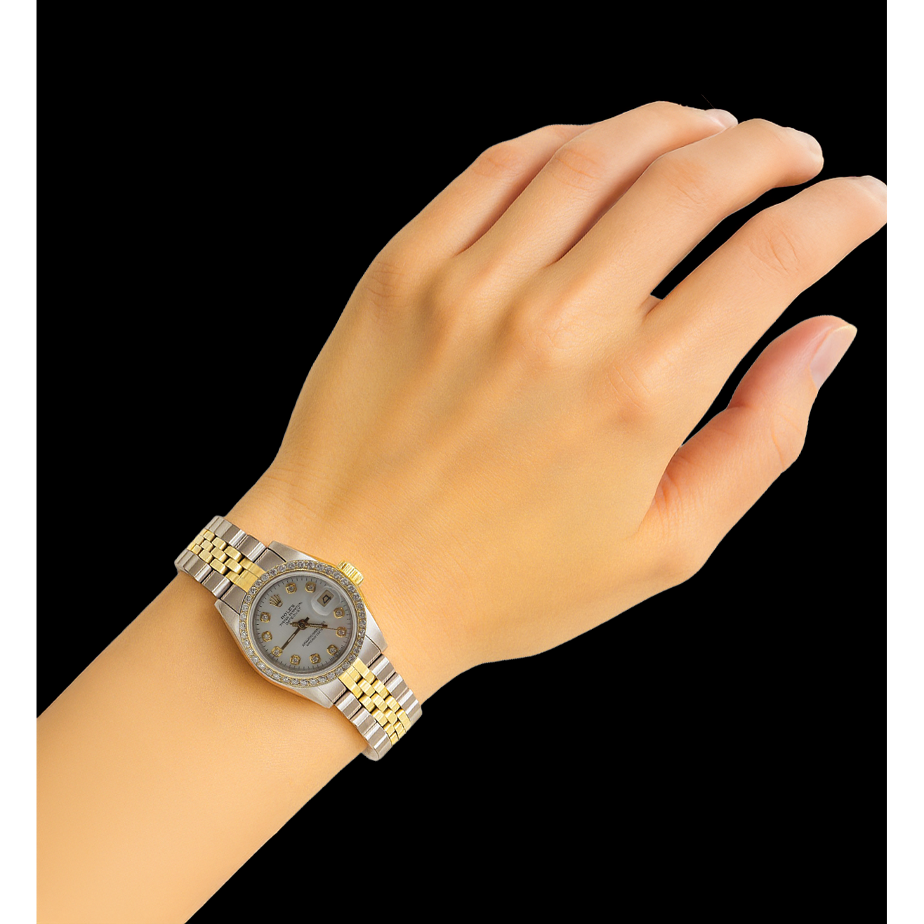 Ladies Rolex Date-Just Watch Natural Earth Mined Diamond White Dial Bezel P5