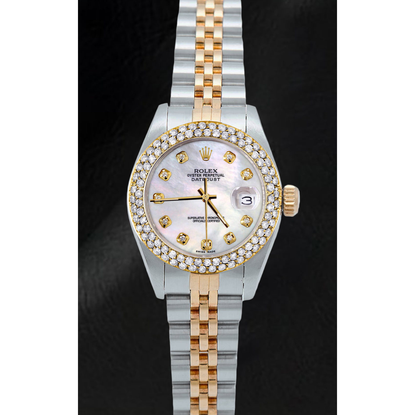 Ladies Rolex Datejust 26 mm  Mother Of Pearl Dial Double Row Diamond Bezel