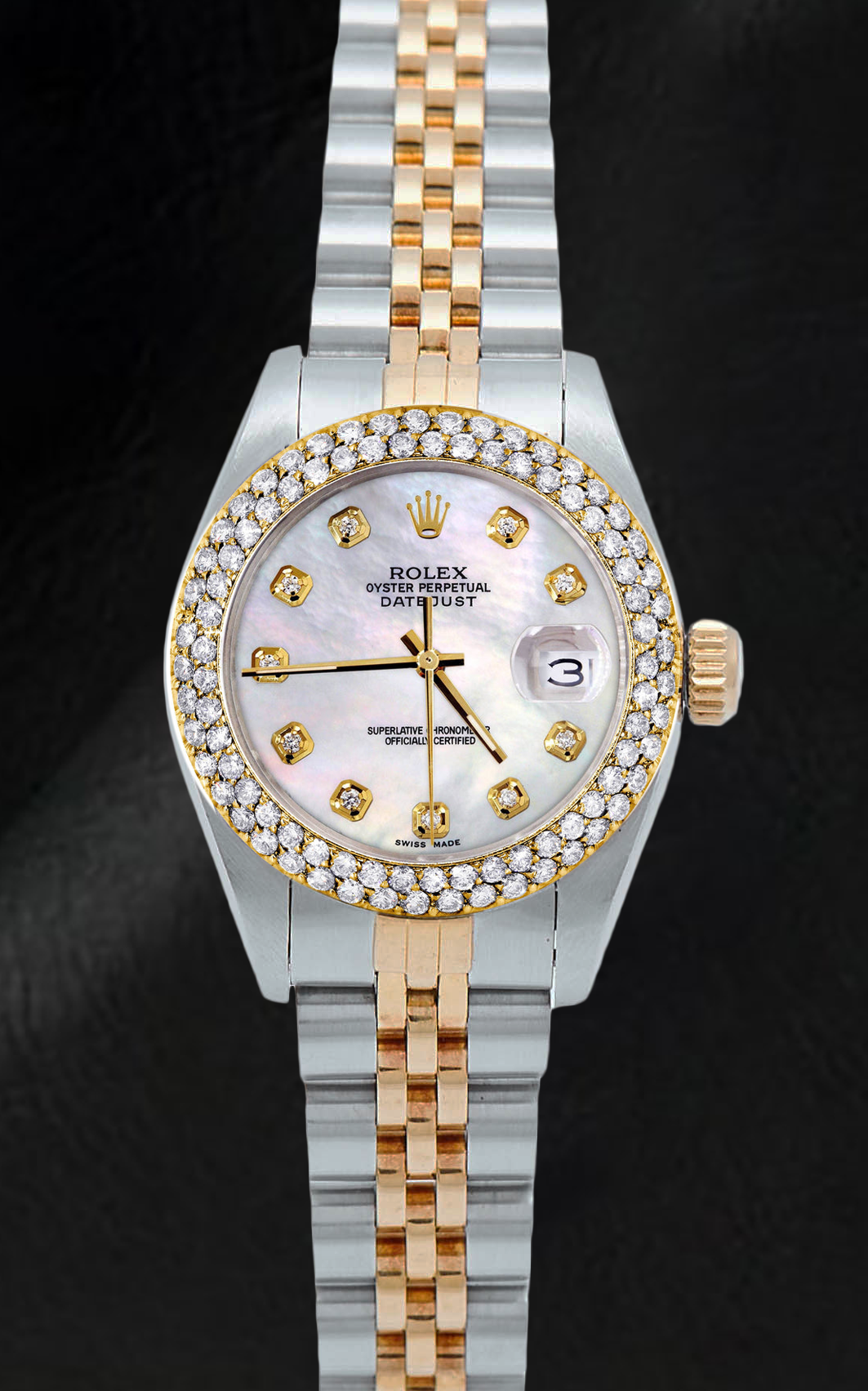 Ladies Rolex Datejust 26 mm  Mother Of Pearl Dial Double Row Diamond Bezel