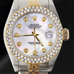 Ladies Rolex Datejust 26 mm Mother Of Pearl Dial Double Row Natural Earth Mined Diamond Bezel
