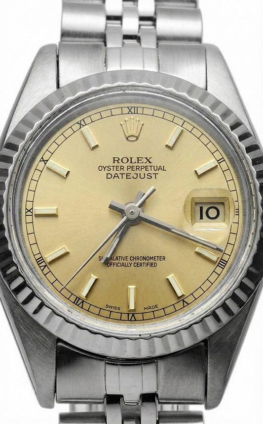 Ladies Rolex Datejust Watch Ss Champagne Stick Dial