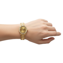 Ladies Rolex Oyster Perpetual Natural Earth Mined Diamond Bezel Yellow Gold Watch P1