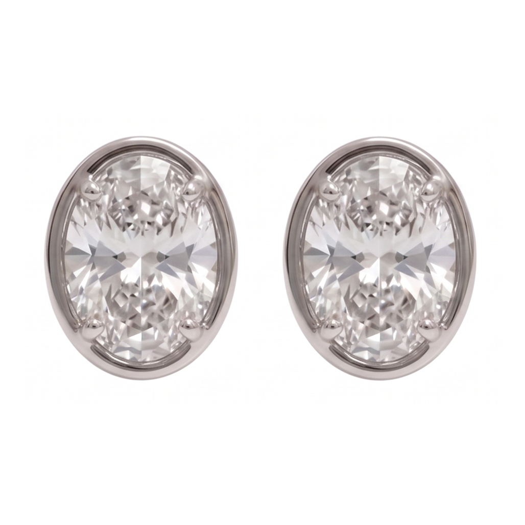 Ladies Stud Oval Cut Lab Grown Diamonds Earring 2 Carat White Gold 14K