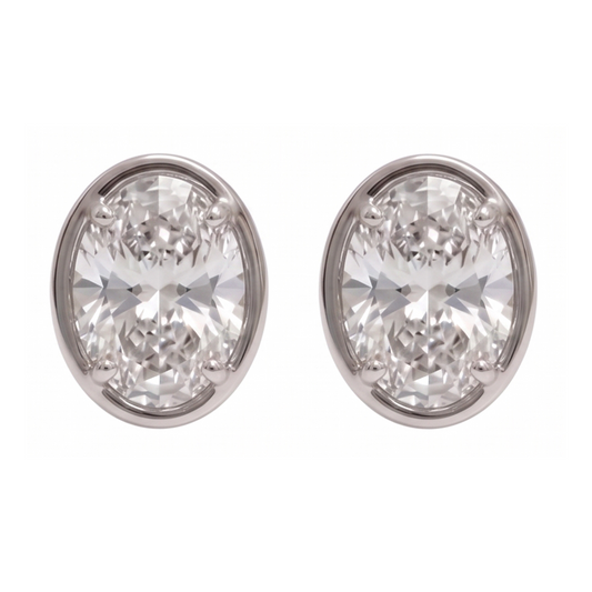 Ladies Stud Oval Cut Lab Grown Diamonds Earring 2 Carat White Gold 14K