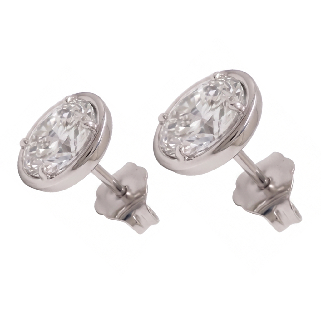 Ladies Stud Oval Cut Lab Grown Diamonds Earring 2 Carat White Gold 14K