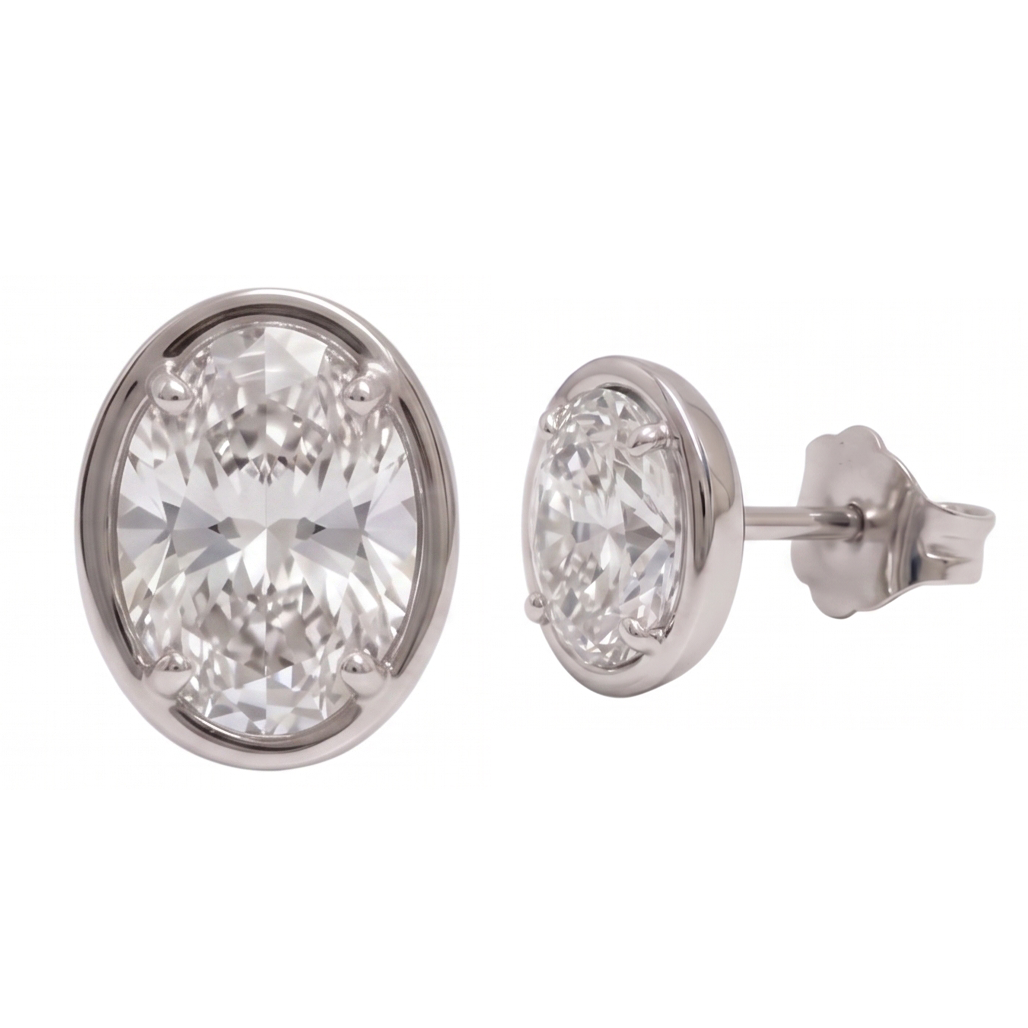 Ladies Stud Oval Cut Lab Grown Diamonds Earring 2 Carat White Gold 14K