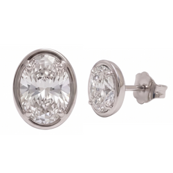 Ladies Stud Oval Cut Lab Grown Diamonds Earring 2 Carat White Gold 14K
