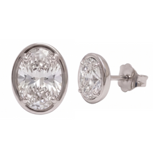 Ladies Stud Oval Cut Lab Grown Diamonds Earring 2 Carat White Gold 14K