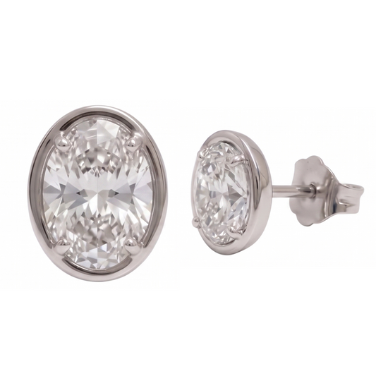 Ladies Stud Oval Cut Lab Grown Diamonds Earring 2 Carat White Gold 14K