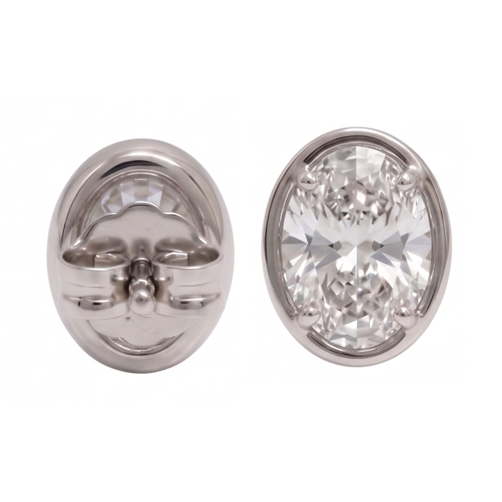 Ladies Stud Oval Cut Lab Grown Diamonds Earring 2 Carat White Gold 14K