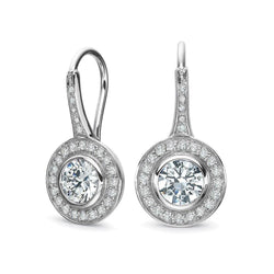 Lady Dangle Earrings 3.40 Carats Bezel Set Genuine Diamonds White Gold 14K