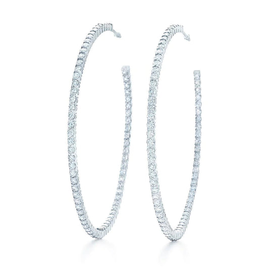 Lady Hoop Earring 14K White Gold 4.30 Carats Round Cut Real Diamonds