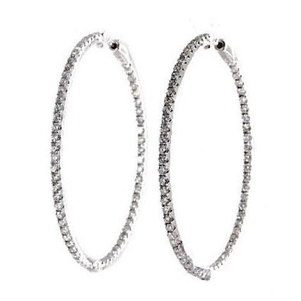 Lady Hoop Earrings 3 Ct F Vs Natural Round Cut Diamonds White Gold 14K