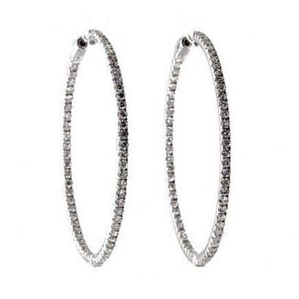 Lady Hoop Earrings 3 Ct F Vs Natural Round Cut Diamonds White Gold 14K