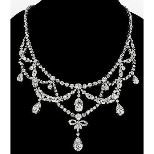 Lady Necklace With Chain White Gold 34.00 Ct Round Small Real Diamonds