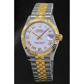 Lady Rolex Datejust White Roman Dial Yellow Gold Steel Watch