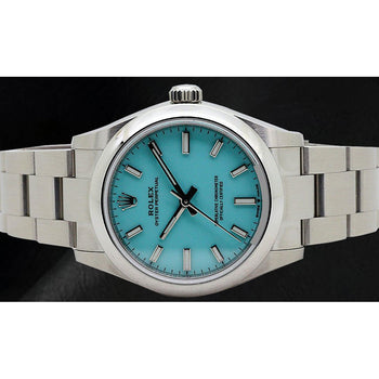 Lady Rolex Oyster Perpetual Tiffany Blue Luminous Dial Steel Watch