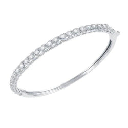 Lady Round Cut Real Natural Earth Mined Diamond Bangle 2.50 Carats White Gold 14K