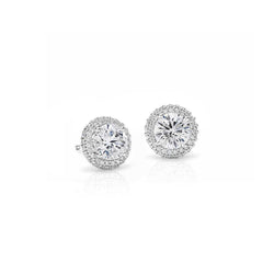 Lady Studs Earrings 2.90 Carats Natural Diamonds Halo White Gold 14K