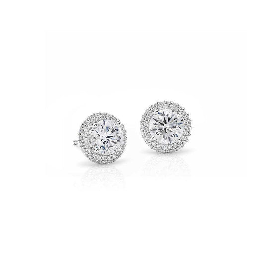 Lady Studs Earrings 2.90 Carats Natural Diamonds Halo White Gold 14K