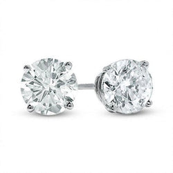 Lady Studs Earrings 4 Carats Real Diamonds 14K White Gold
