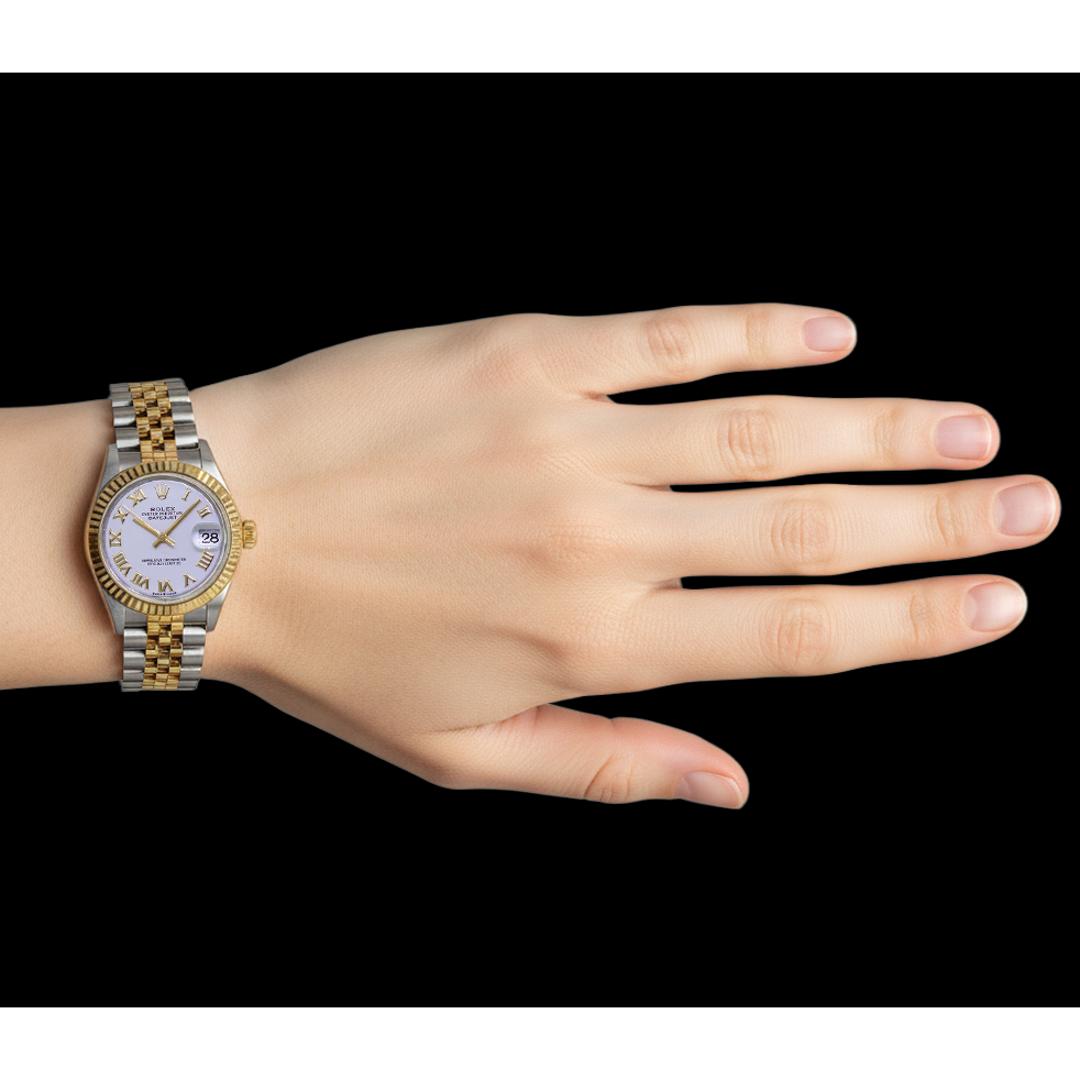 Lady Rolex Datejust White Roman Dial Yellow Gold Steel Watch