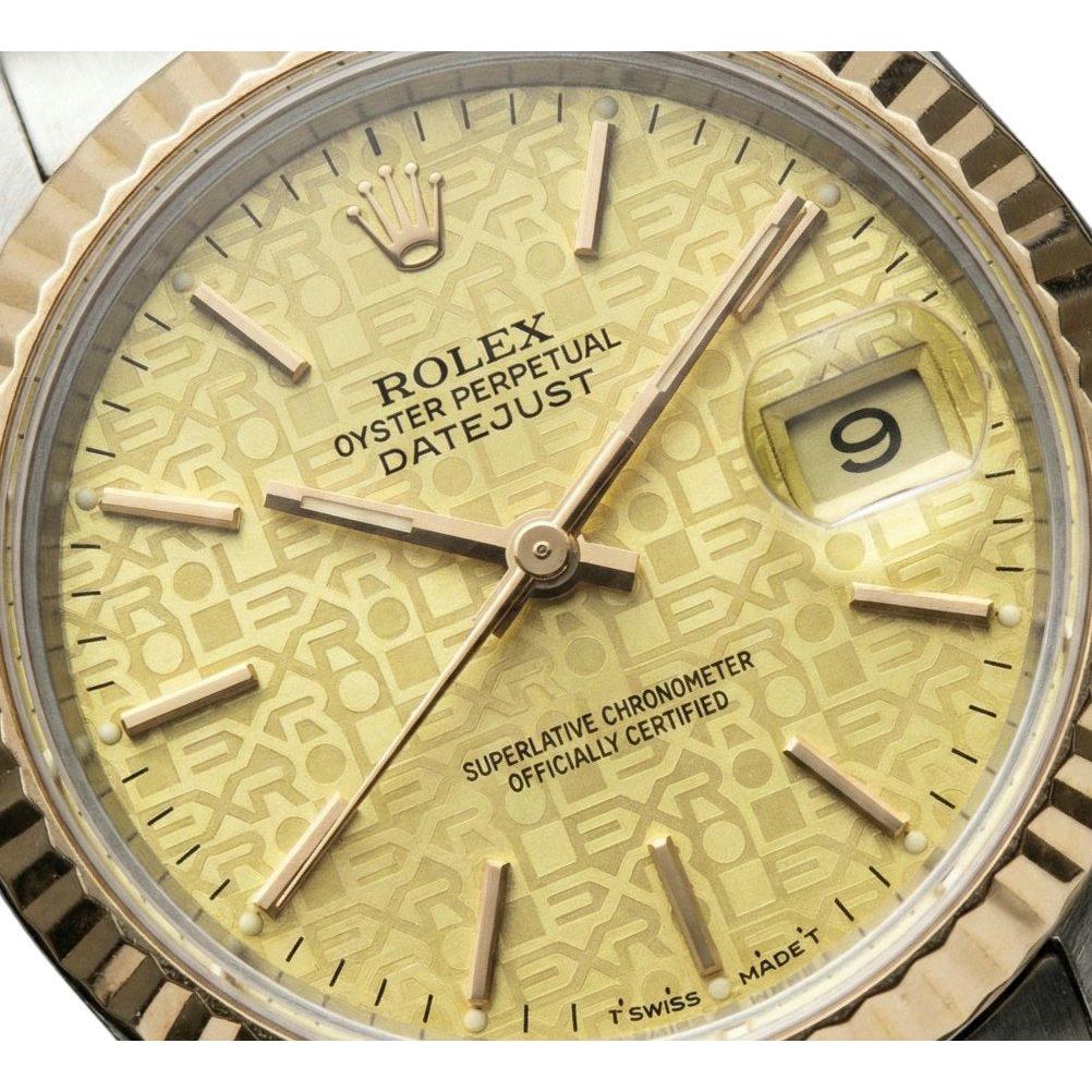 Lady Watch Champagne Stick Dial Rolex Bezel Yellow Gold Jubilee