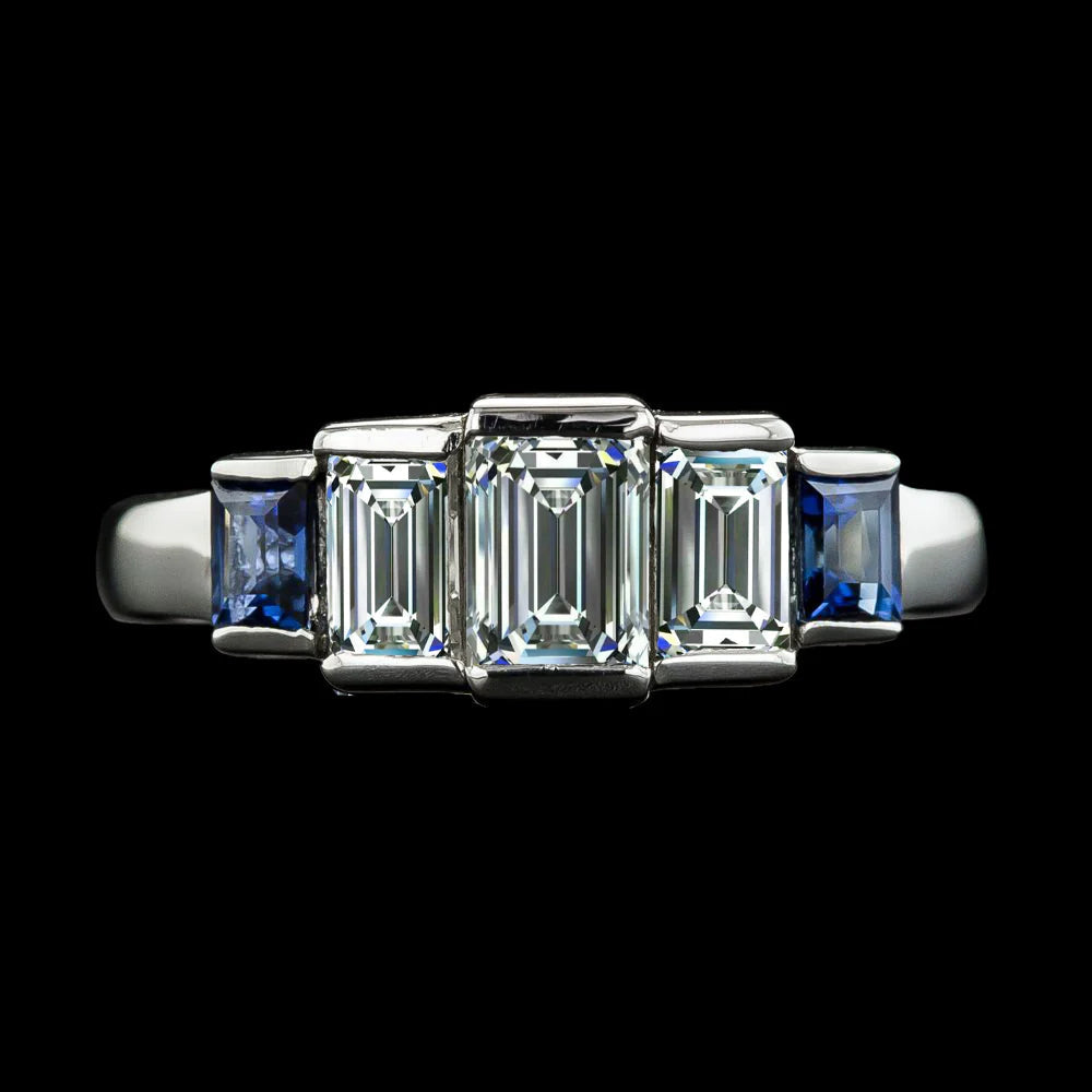Lady's Engagement Ring Emerald Real Diamond & Ceylon Sapphires 8 Carats