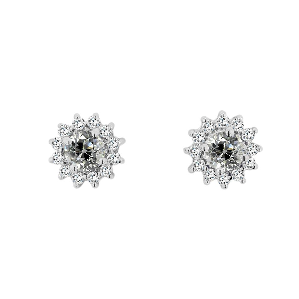 Lady's Halo Real Natural Earth Mined Diamond Studs Round Old Mine Cut Star Style 4 Carats