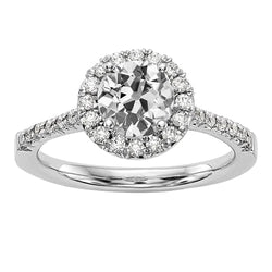 Lady's Halo Ring Round Old Cut Natural Earth Mined Diamond With Accents 3.25 Carats