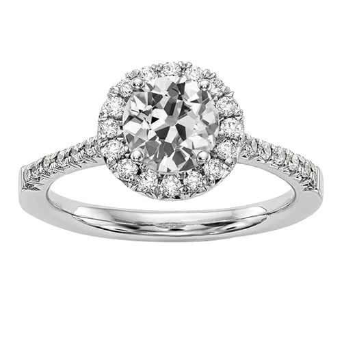 Lady's Halo Ring Round Old Cut Natural Diamond With Accents 3.25 Carats
