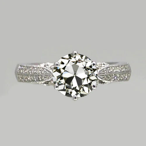 Lady's Ring Round Old European Real Diamond 6 Prong Set 2.50 Carats Jewelry