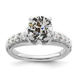 Lady's Ring Round Old Miner Genuine Diamond 14K White Gold 3.50 Carats