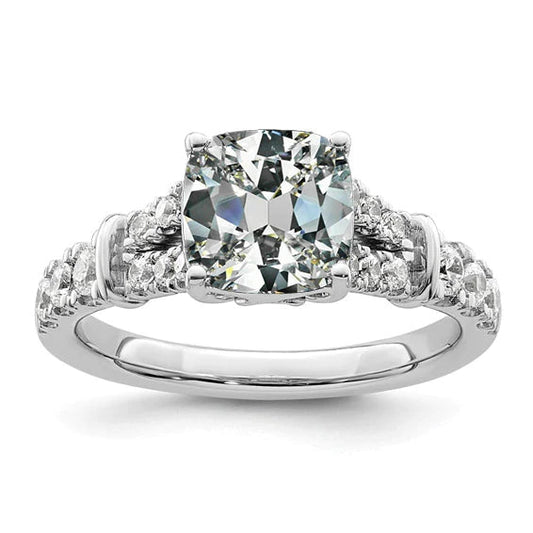 Lady's Wedding Ring Cushion Old Mine Cut Real Diamond 6.50 Carats 14K Gold