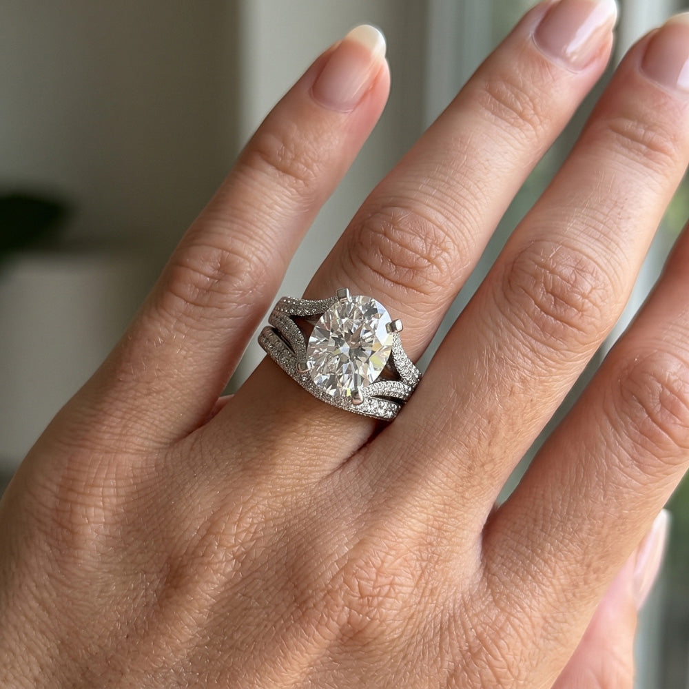 Large Oval Natural Earth Mined Diamond Wedding Ring And Band Set