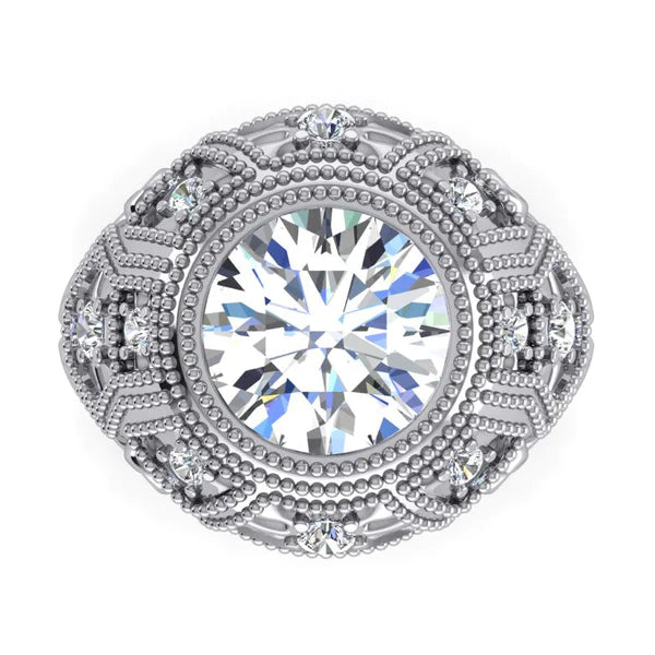Large White Gold Antique Style Huge Womens Big Natural Diamond Ring