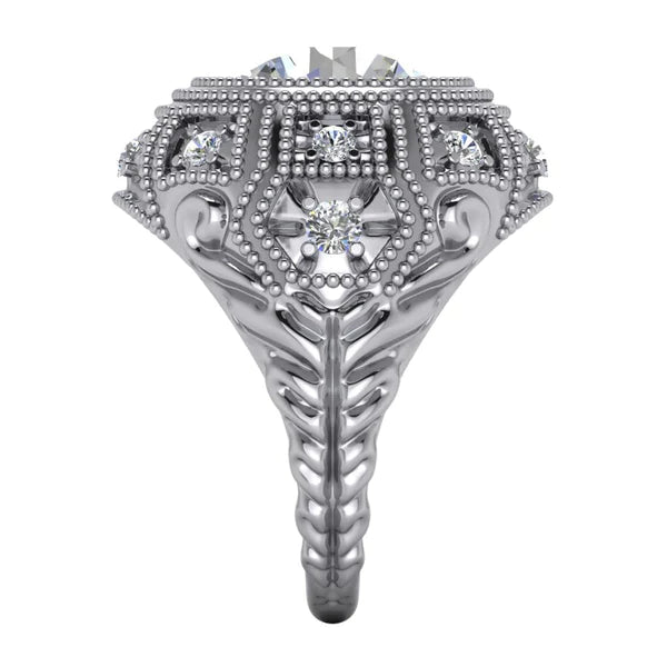 Large White Gold Antique Style Huge Womens Big Natural Diamond Ring