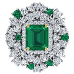 Large Cocktail Ring Unique with Real Green Emerald GIA and Natural Diamonds